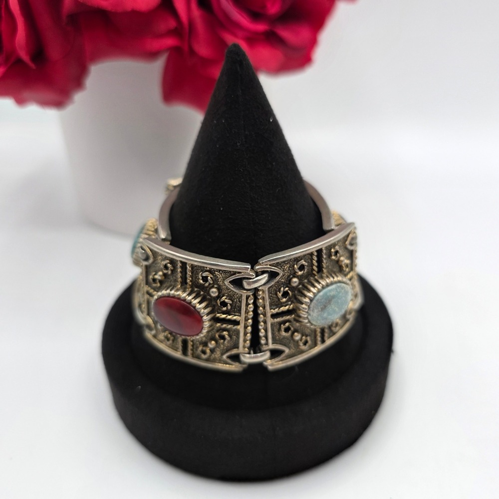 Vintage Sarah Coventry Sultana Multi Color Faux Gemstone Silver Tone Bracelet